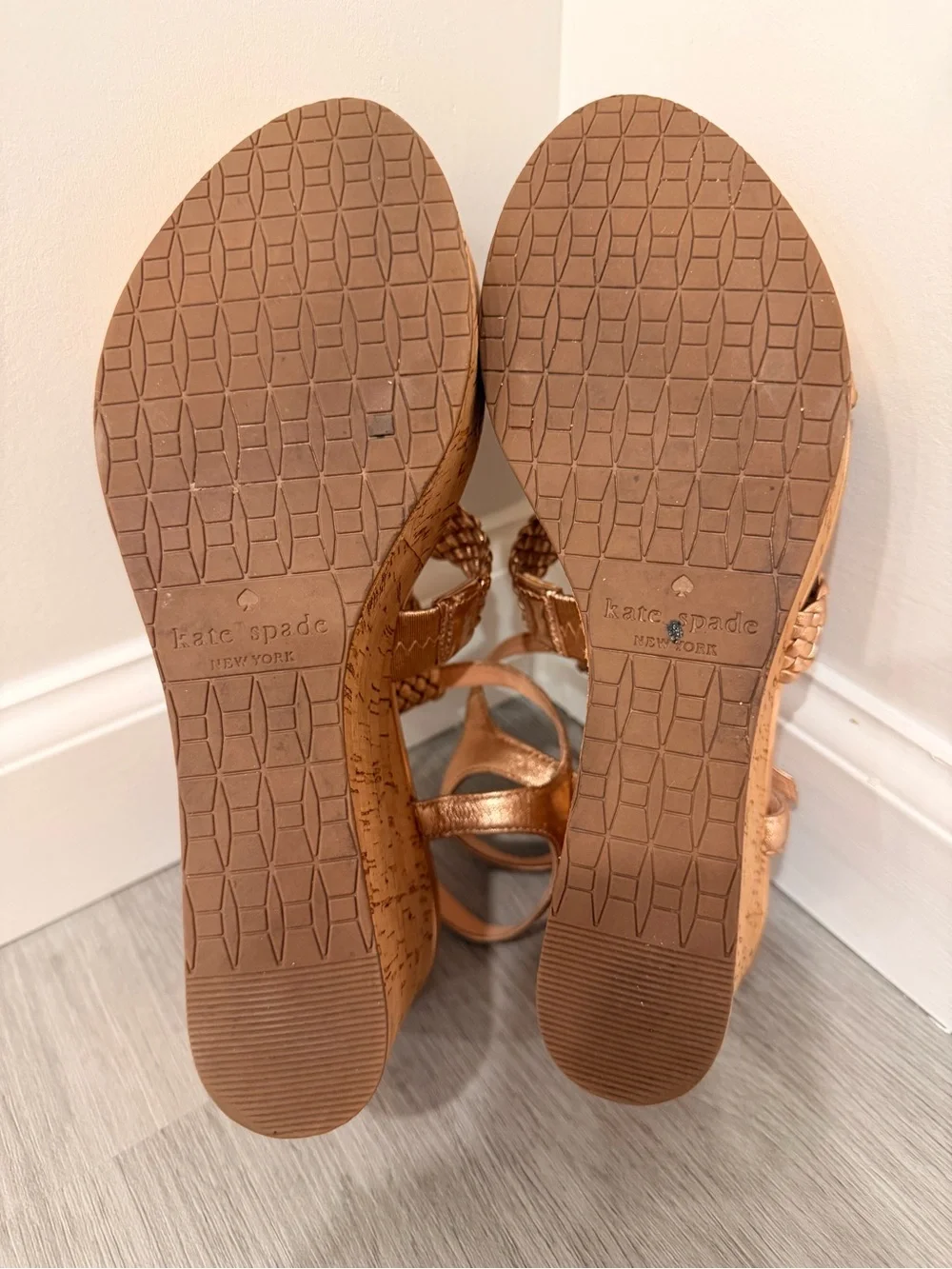 Kate Spade New York Rose Gold Tianna Woven Wedge Platform Sandals Size 8.5